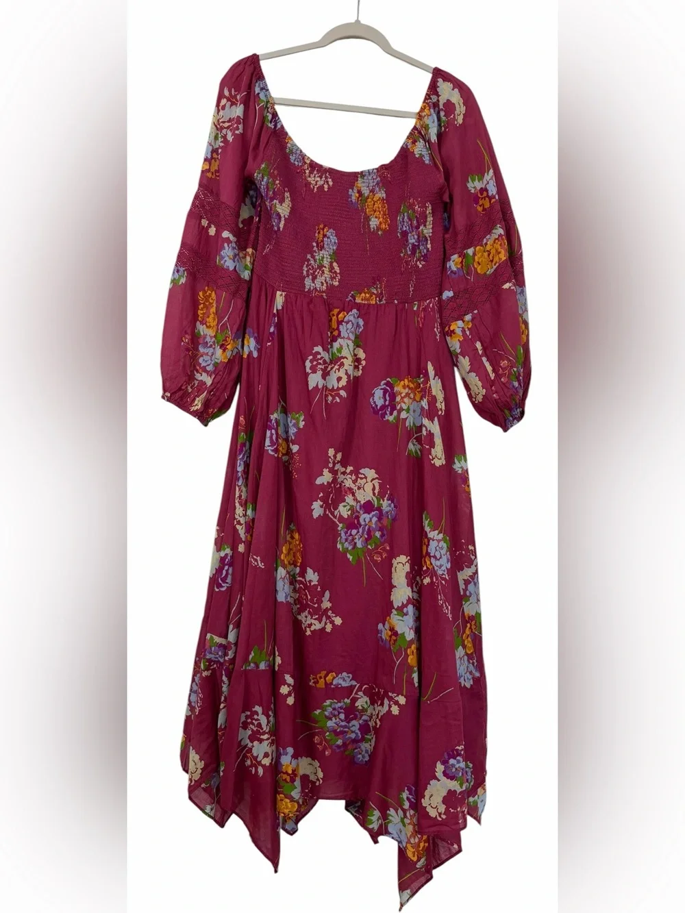 Free People Morning Glory Maxi Dress Floral Garden Handkerchief Hem Medium